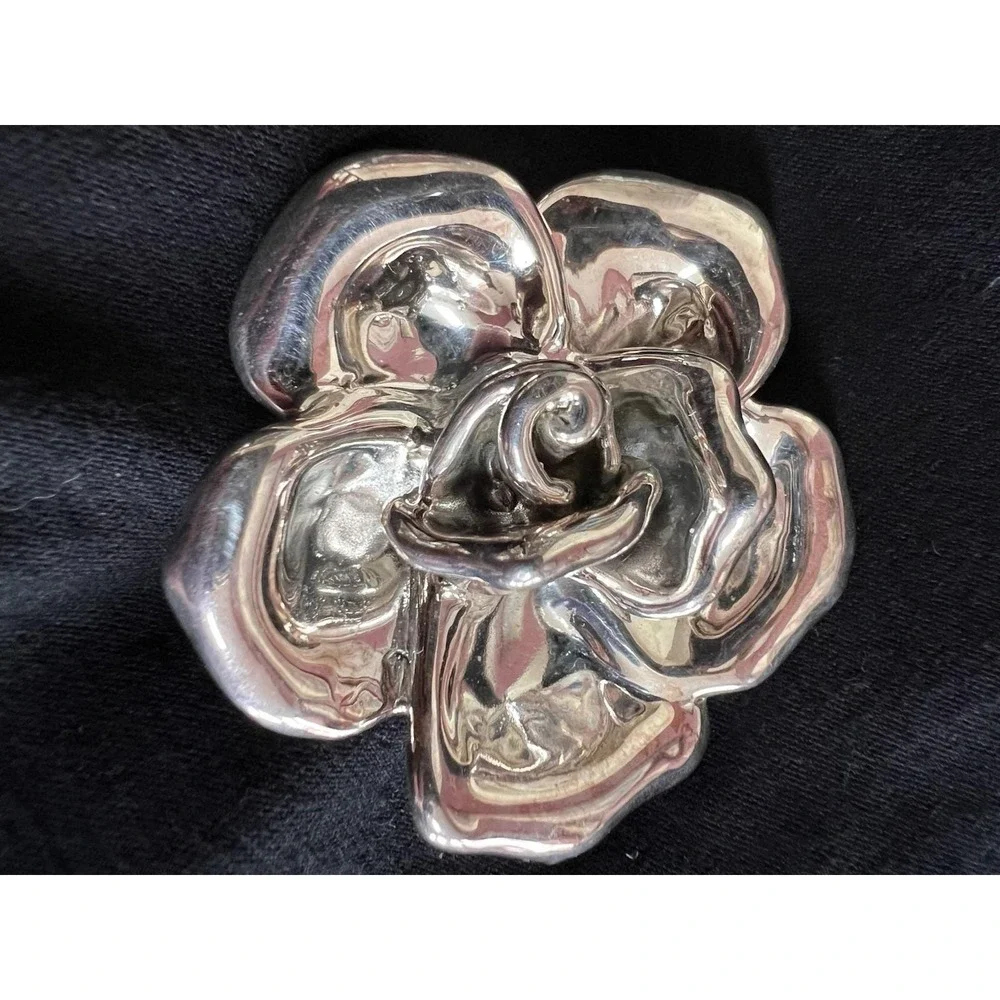 VTG Bat-Ami Sterling Silver Brooch Signed 925 Flower Rose Electroform Israel